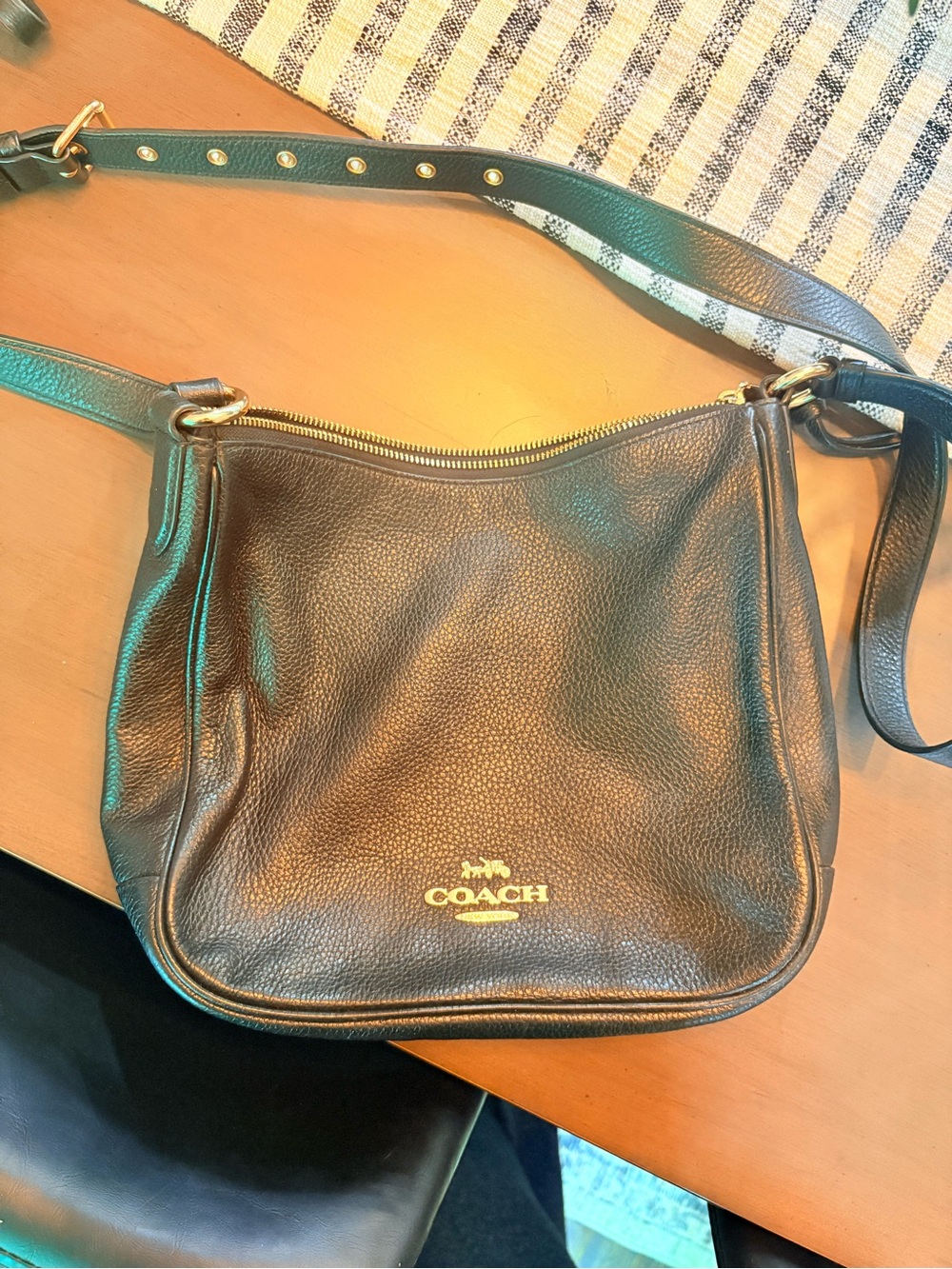 Coach Black Pebble Leather Crossbody with Gold Logo